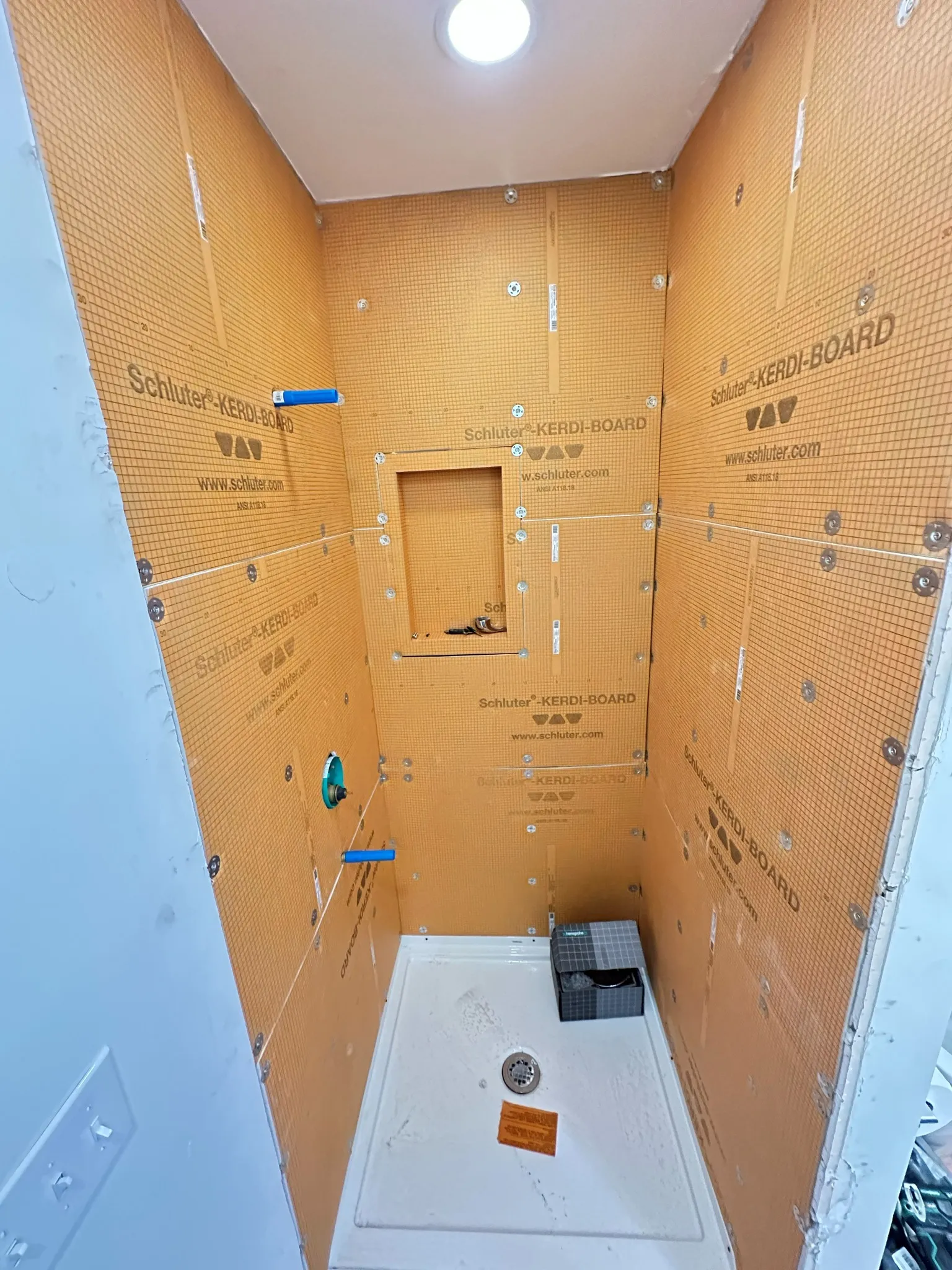 Close detail of bathroom remodeling on a Durham project