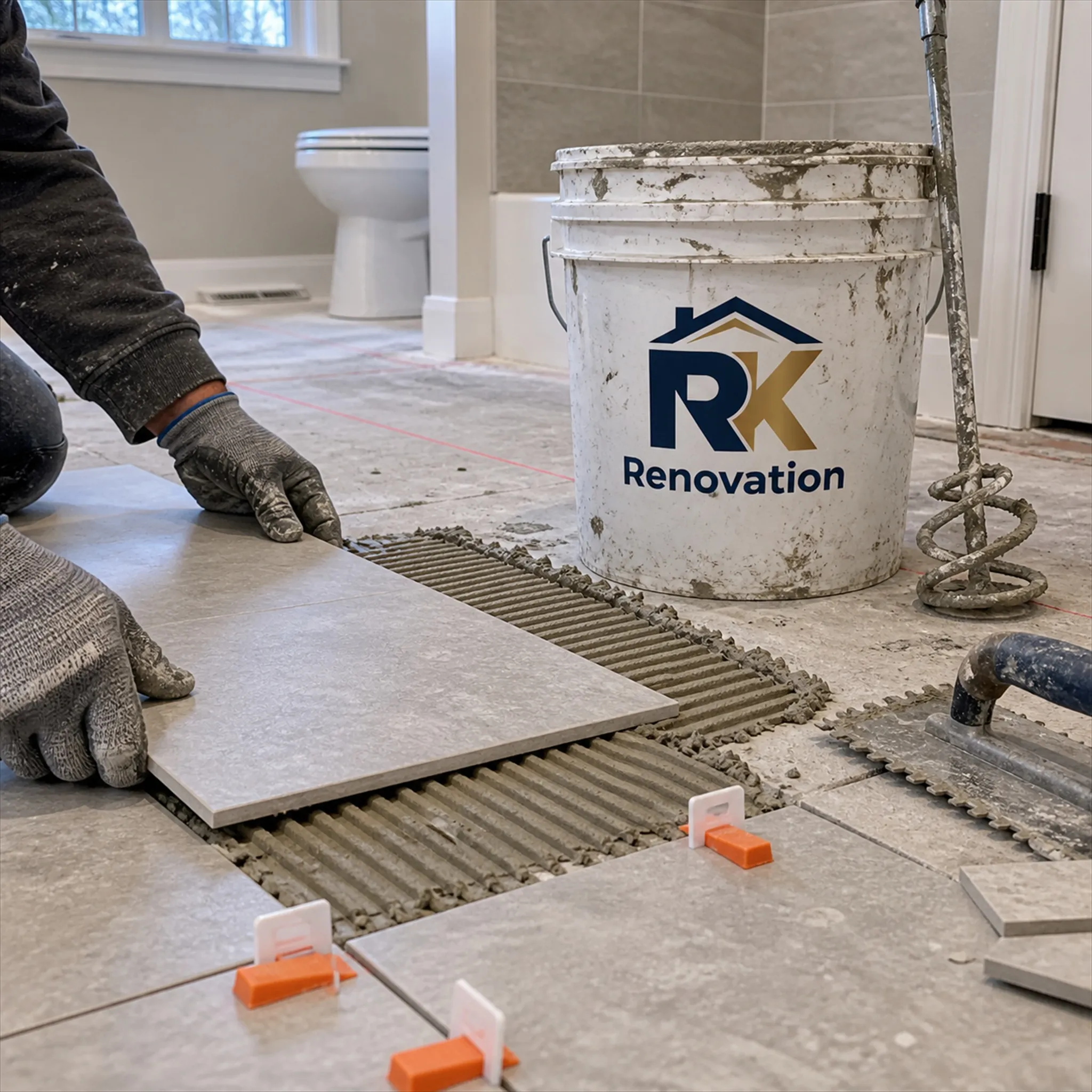Close detail of tile installation on a Wake Forest project