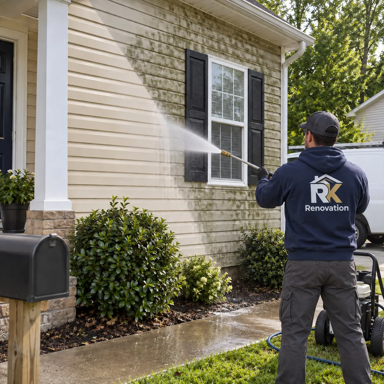 Pressure Washing completed by RK Renovation for a Triangle homeowner