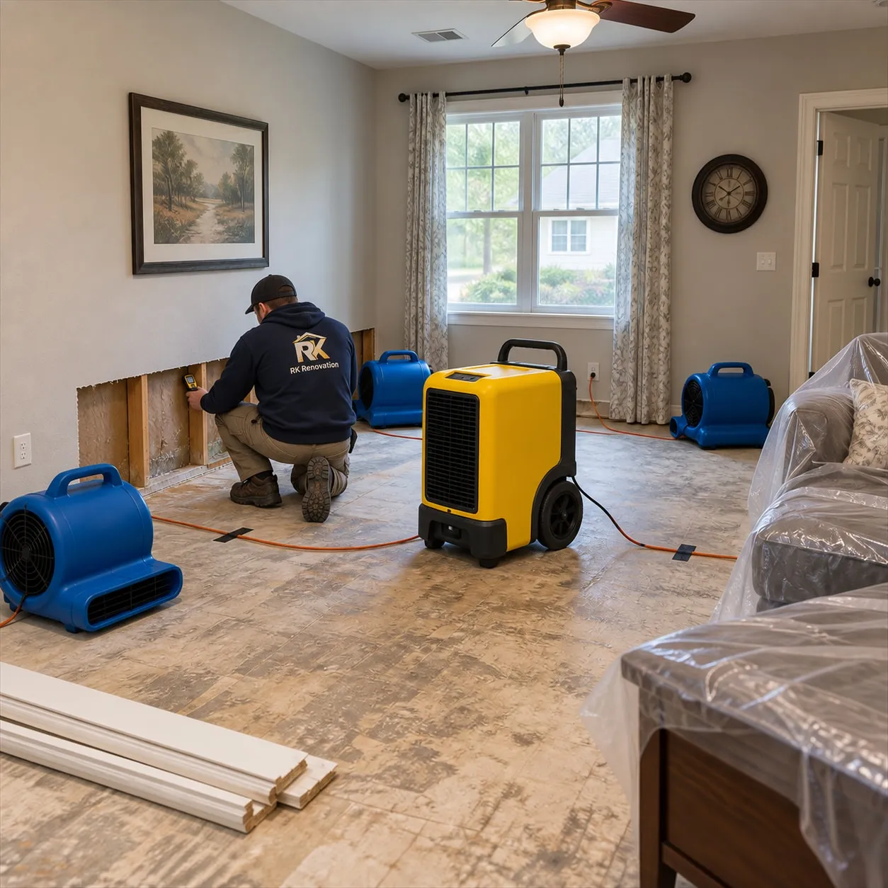 Water Damage Restoration completed by RK Renovation for a Triangle homeowner